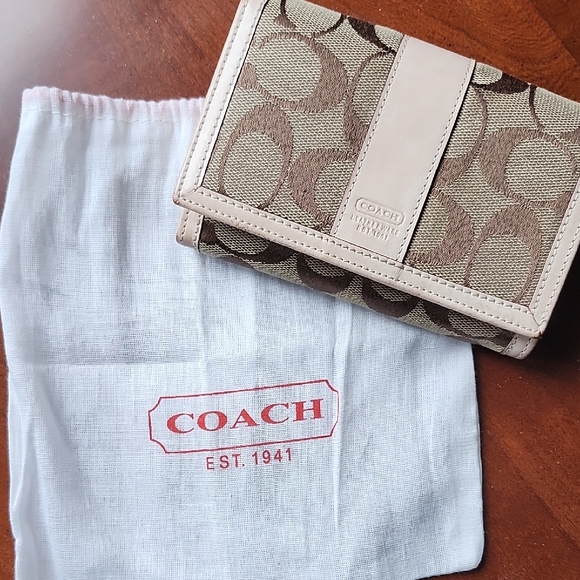 Coach Handbags - Coach Beige and Brown Canvas Wallet